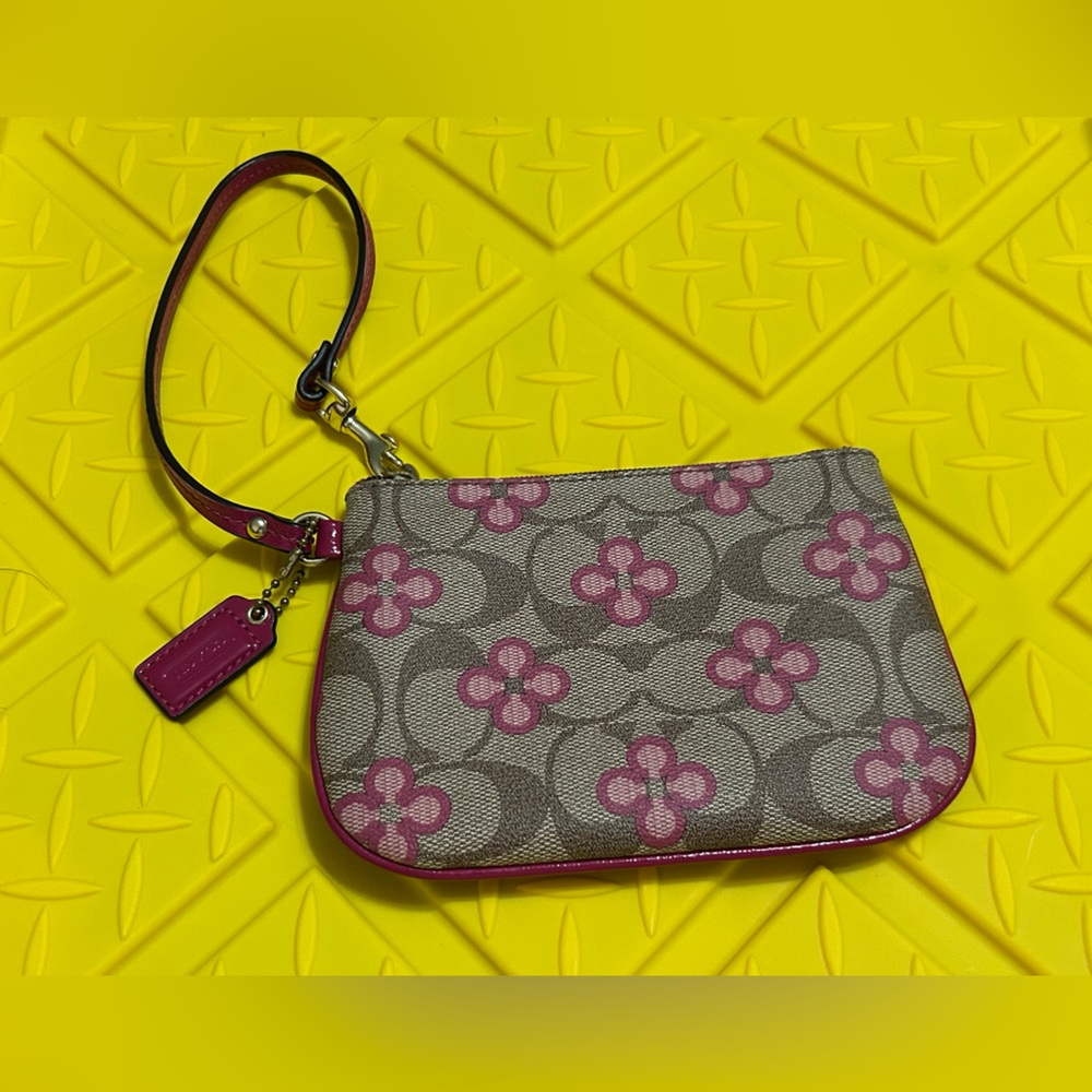 Coach Pink Leather Tag with Gold Accents